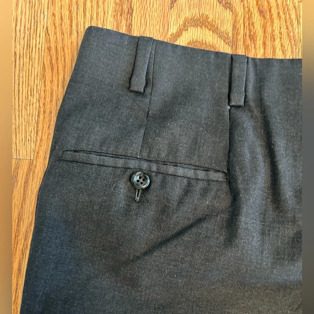 Oxxford Clothes Highest Quality Charcoal Flannel Wool Flat Frt Dress Pants 36X33